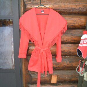 Vintage Northern Style Boho Hippie Western Fringe Tie Front Light Weight Coat M